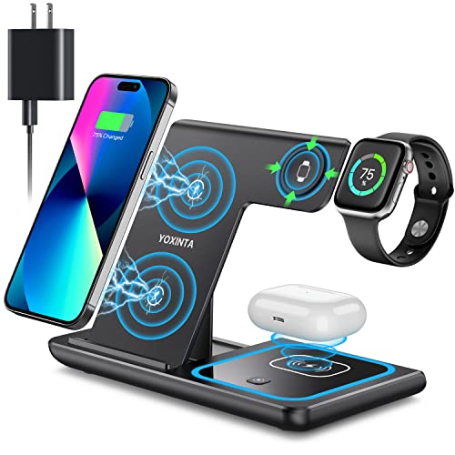 Wireless Charger, 3 in 1 Wireless Charging Station, Fast Wireless Charger Stand for iPhone 15 14 13 12 11 Pro Max XR XS 8 Plus, for Apple Watch 8 7 6 5 4 3 2 SE,for AirPods Pro 3 2 (Black) - Image 2