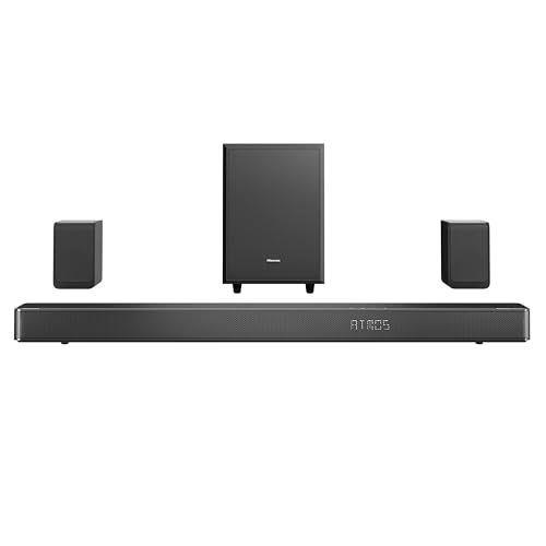 Hisense AX5125H 5.1.2Ch Sound Bar with Wireless Subwoofer, 500W, Dolby Atmos, Bluetooth 5.3, EzPlay, 4K HDMI Pass Through, Roku TV Ready, DTS:X, HDMI/AUX/ARC/Optical/USB, 7 EQ Modes